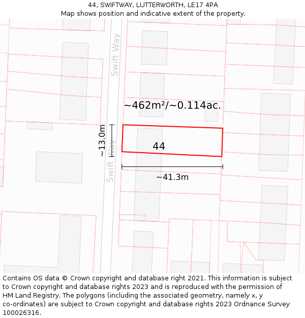 44, SWIFTWAY, LUTTERWORTH, LE17 4PA: Plot and title map