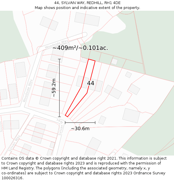 44, SYLVAN WAY, REDHILL, RH1 4DE: Plot and title map