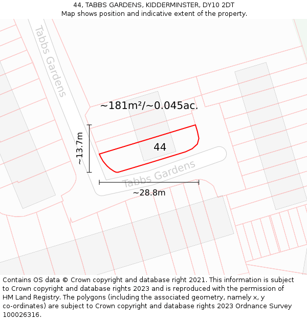 44, TABBS GARDENS, KIDDERMINSTER, DY10 2DT: Plot and title map