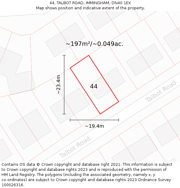 44, TALBOT ROAD, IMMINGHAM, DN40 1EX: Plot and title map