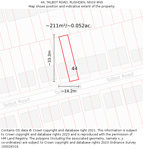 44, TALBOT ROAD, RUSHDEN, NN10 9NS: Plot and title map