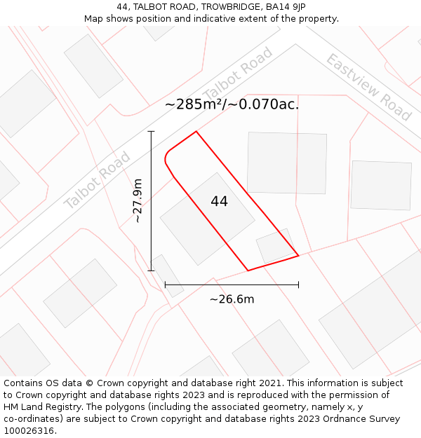 44, TALBOT ROAD, TROWBRIDGE, BA14 9JP: Plot and title map