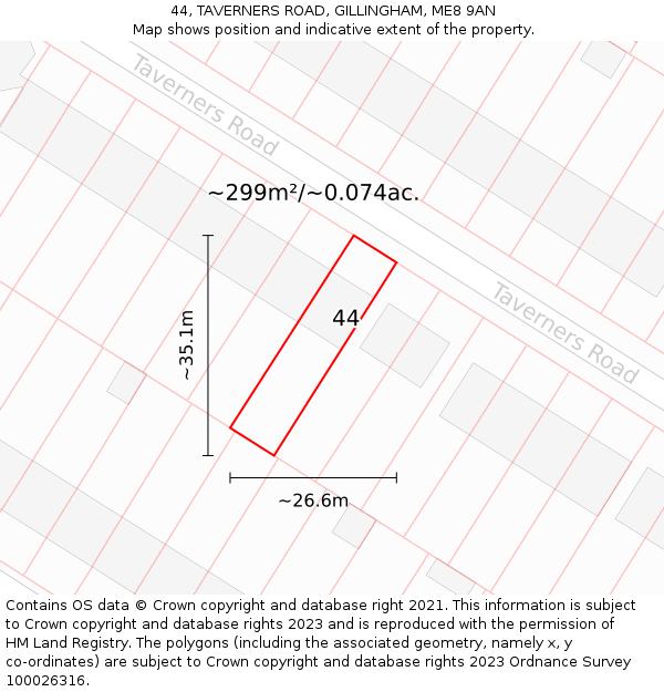 44, TAVERNERS ROAD, GILLINGHAM, ME8 9AN: Plot and title map
