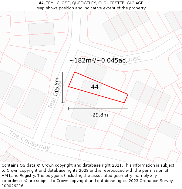 44, TEAL CLOSE, QUEDGELEY, GLOUCESTER, GL2 4GR: Plot and title map