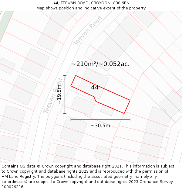 44, TEEVAN ROAD, CROYDON, CR0 6RN: Plot and title map