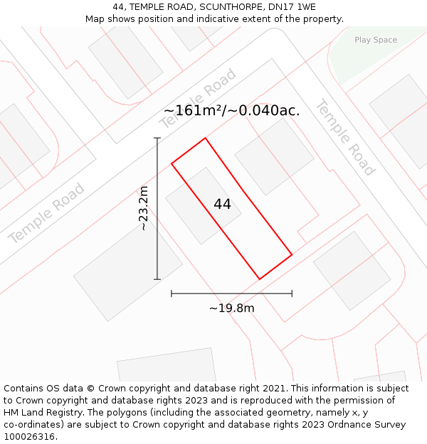 44, TEMPLE ROAD, SCUNTHORPE, DN17 1WE: Plot and title map