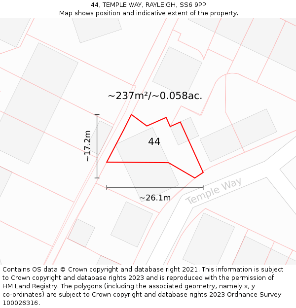 44, TEMPLE WAY, RAYLEIGH, SS6 9PP: Plot and title map