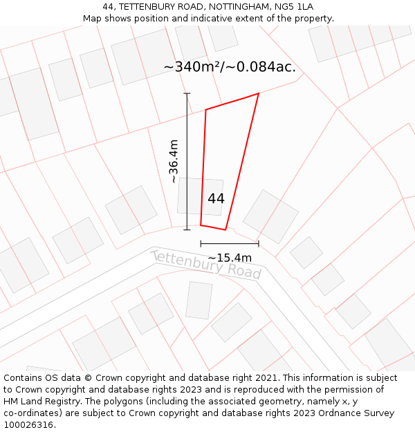 44, TETTENBURY ROAD, NOTTINGHAM, NG5 1LA: Plot and title map