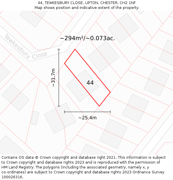 44, TEWKESBURY CLOSE, UPTON, CHESTER, CH2 1NF: Plot and title map