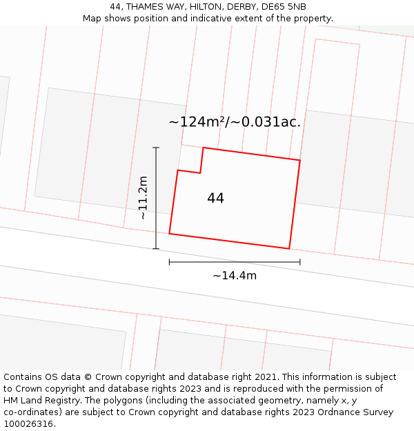 44, THAMES WAY, HILTON, DERBY, DE65 5NB: Plot and title map