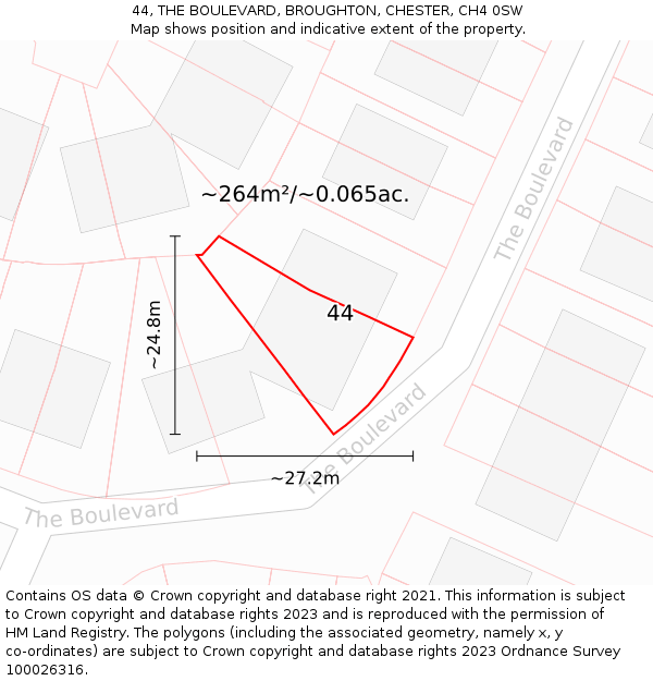 44, THE BOULEVARD, BROUGHTON, CHESTER, CH4 0SW: Plot and title map