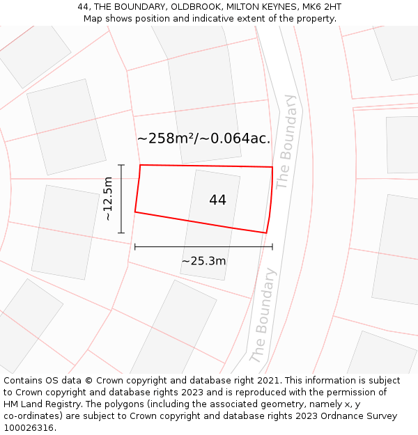 44, THE BOUNDARY, OLDBROOK, MILTON KEYNES, MK6 2HT: Plot and title map