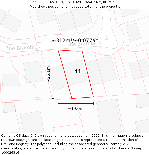 44, THE BRAMBLES, HOLBEACH, SPALDING, PE12 7JU: Plot and title map