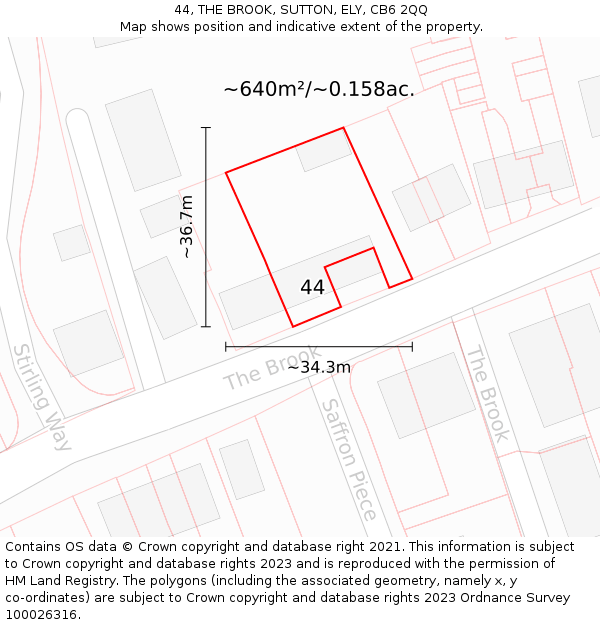 44, THE BROOK, SUTTON, ELY, CB6 2QQ: Plot and title map