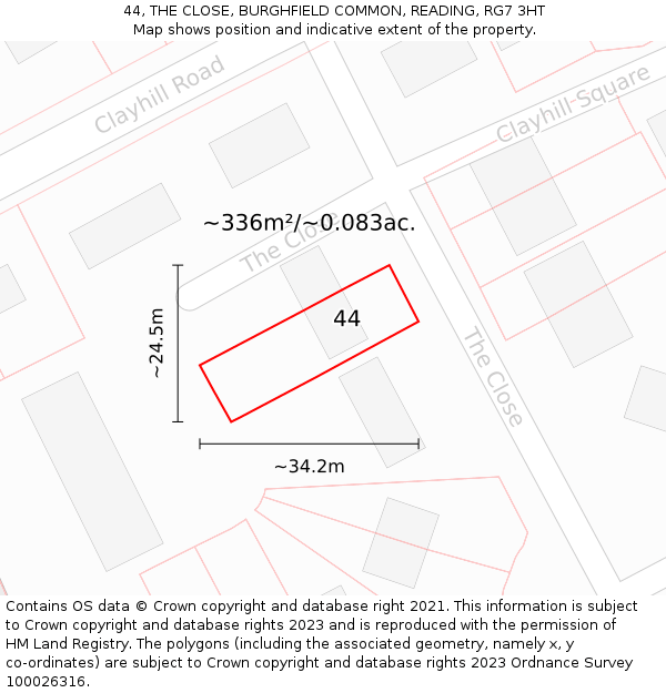 44, THE CLOSE, BURGHFIELD COMMON, READING, RG7 3HT: Plot and title map