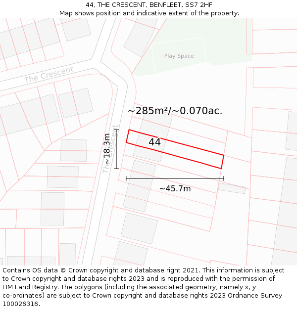 44, THE CRESCENT, BENFLEET, SS7 2HF: Plot and title map