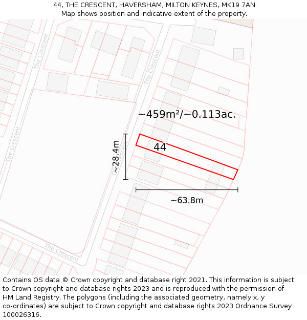 44, THE CRESCENT, HAVERSHAM, MILTON KEYNES, MK19 7AN: Plot and title map