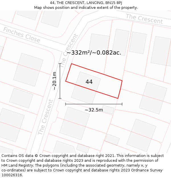 44, THE CRESCENT, LANCING, BN15 8PJ: Plot and title map