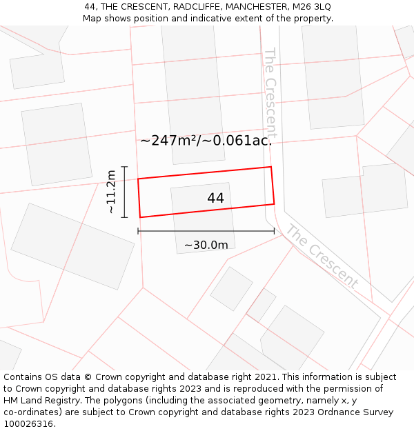 44, THE CRESCENT, RADCLIFFE, MANCHESTER, M26 3LQ: Plot and title map