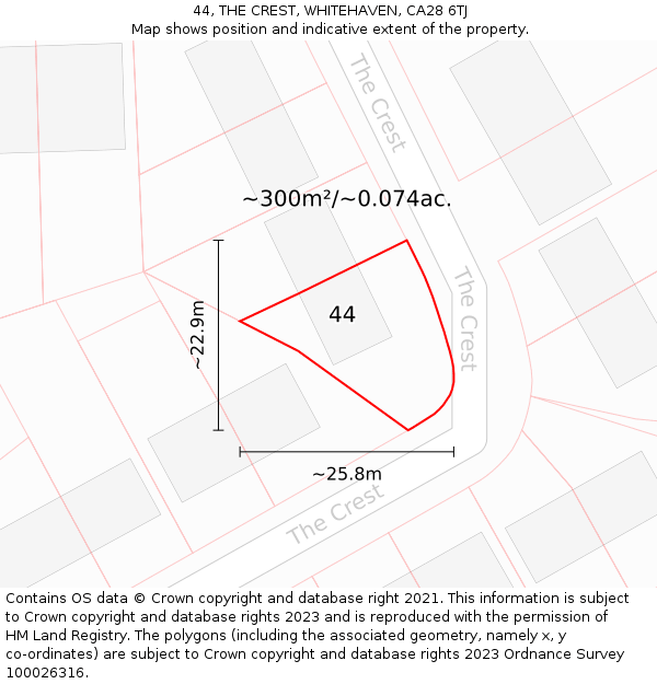 44, THE CREST, WHITEHAVEN, CA28 6TJ: Plot and title map