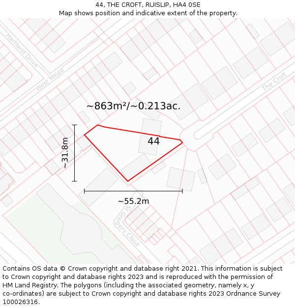44, THE CROFT, RUISLIP, HA4 0SE: Plot and title map