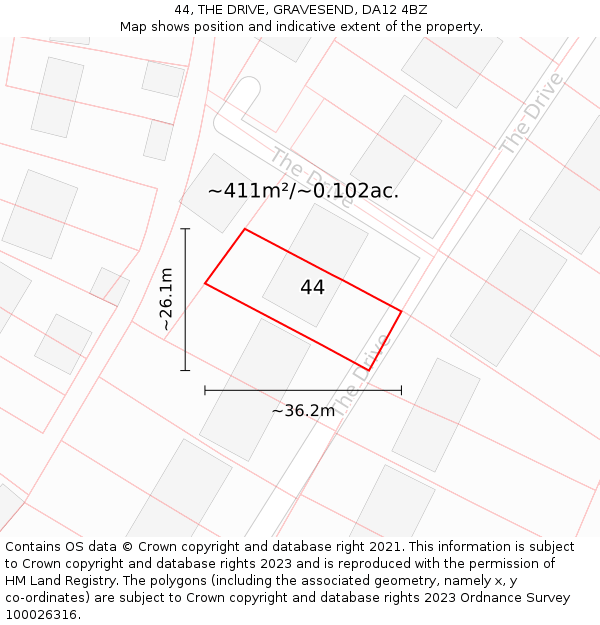 44, THE DRIVE, GRAVESEND, DA12 4BZ: Plot and title map