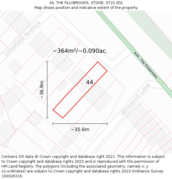 44, THE FILLYBROOKS, STONE, ST15 0DL: Plot and title map