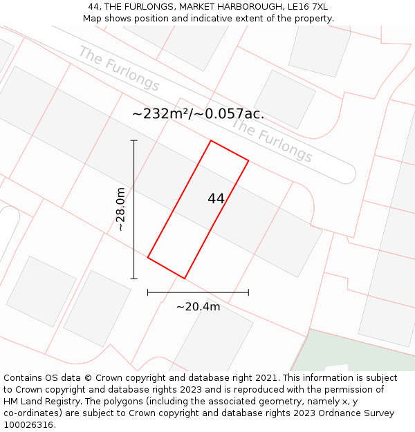 44, THE FURLONGS, MARKET HARBOROUGH, LE16 7XL: Plot and title map