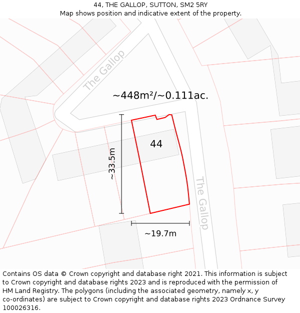 44, THE GALLOP, SUTTON, SM2 5RY: Plot and title map