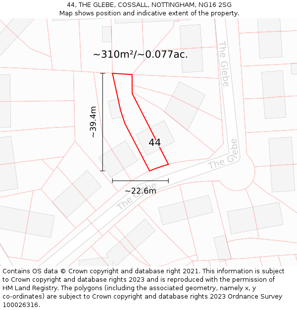 44, THE GLEBE, COSSALL, NOTTINGHAM, NG16 2SG: Plot and title map