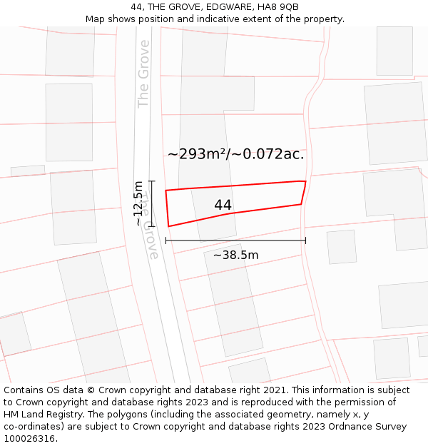 44, THE GROVE, EDGWARE, HA8 9QB: Plot and title map