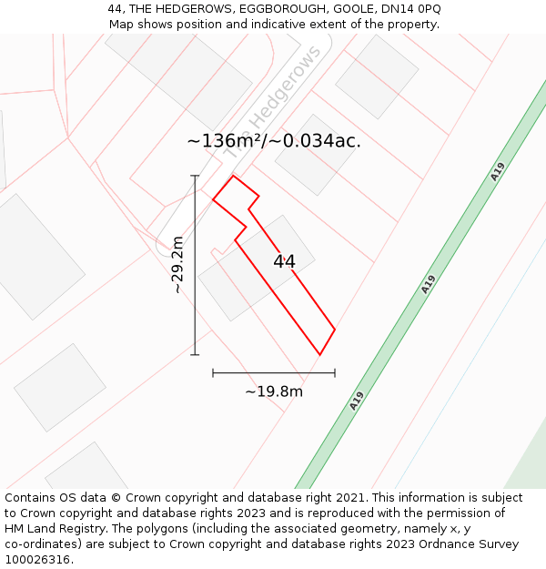 44, THE HEDGEROWS, EGGBOROUGH, GOOLE, DN14 0PQ: Plot and title map