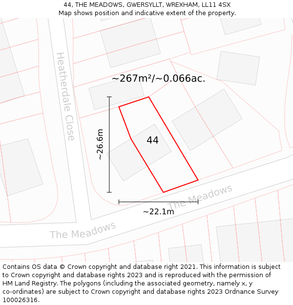 44, THE MEADOWS, GWERSYLLT, WREXHAM, LL11 4SX: Plot and title map