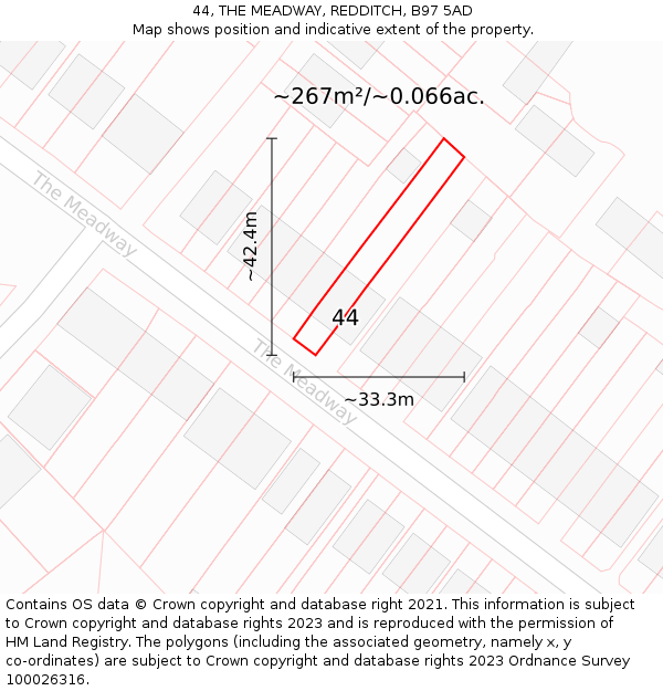 44, THE MEADWAY, REDDITCH, B97 5AD: Plot and title map