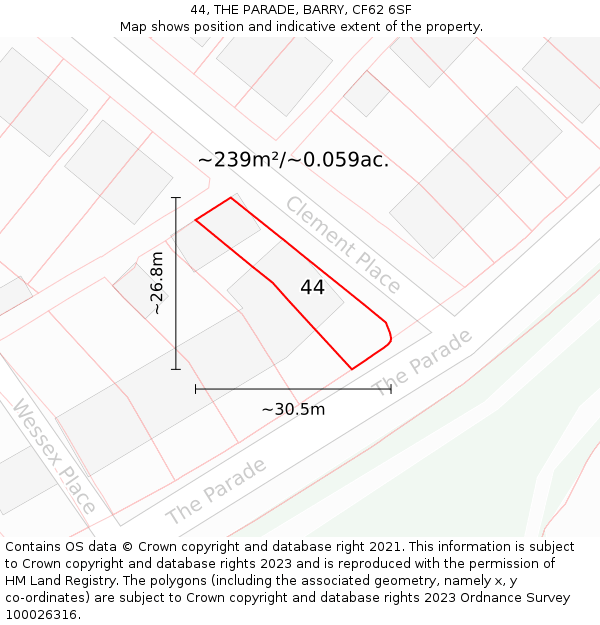 44, THE PARADE, BARRY, CF62 6SF: Plot and title map
