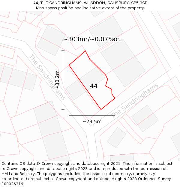 44, THE SANDRINGHAMS, WHADDON, SALISBURY, SP5 3SP: Plot and title map
