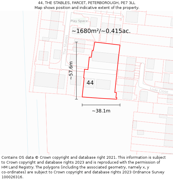 44, THE STABLES, FARCET, PETERBOROUGH, PE7 3LL: Plot and title map