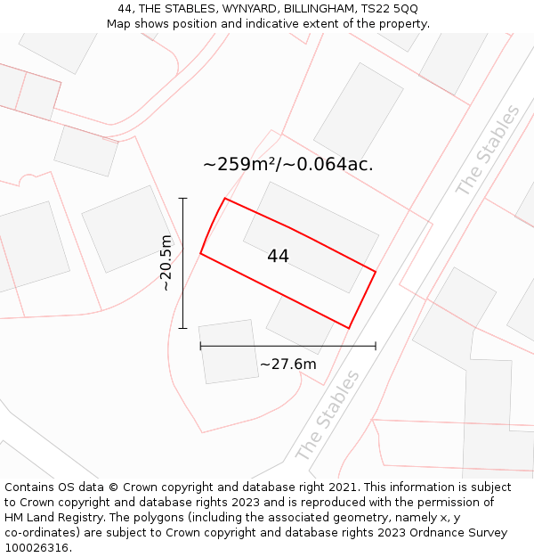 44, THE STABLES, WYNYARD, BILLINGHAM, TS22 5QQ: Plot and title map