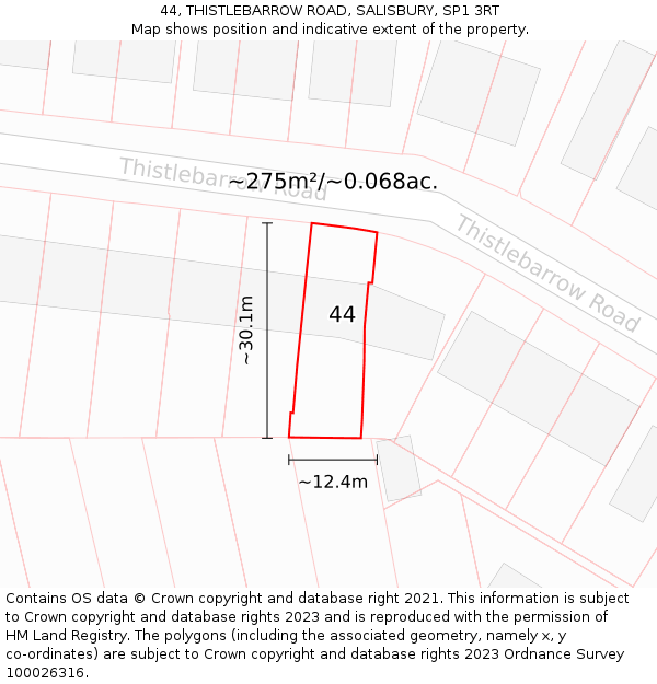 44, THISTLEBARROW ROAD, SALISBURY, SP1 3RT: Plot and title map