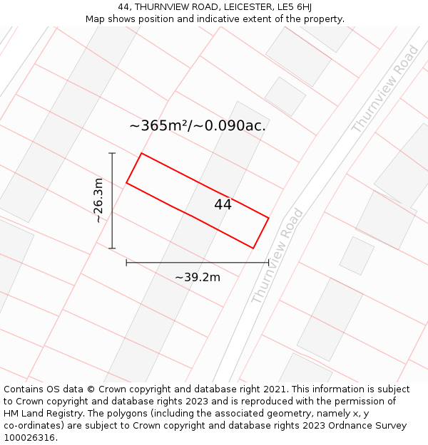44, THURNVIEW ROAD, LEICESTER, LE5 6HJ: Plot and title map