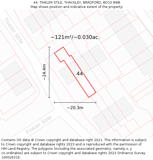 44, TINKLER STILE, THACKLEY, BRADFORD, BD10 8WB: Plot and title map
