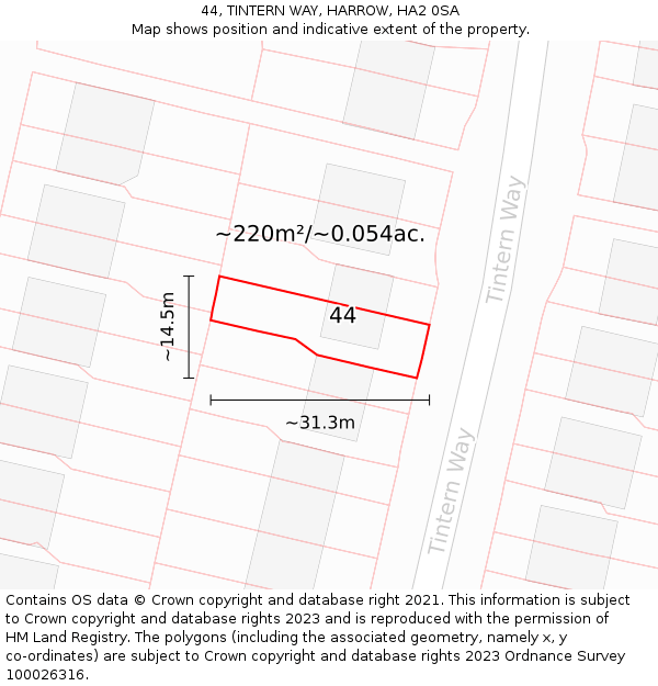 44, TINTERN WAY, HARROW, HA2 0SA: Plot and title map