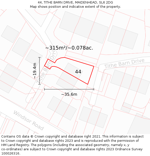 44, TITHE BARN DRIVE, MAIDENHEAD, SL6 2DG: Plot and title map