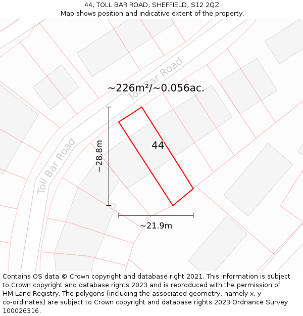 44, TOLL BAR ROAD, SHEFFIELD, S12 2QZ: Plot and title map