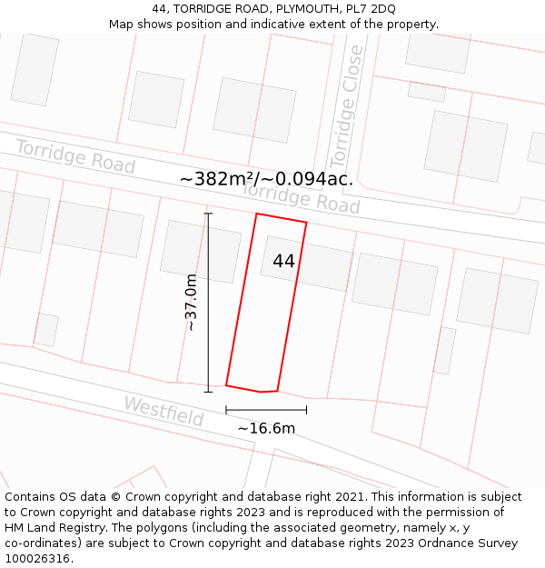 44, TORRIDGE ROAD, PLYMOUTH, PL7 2DQ: Plot and title map