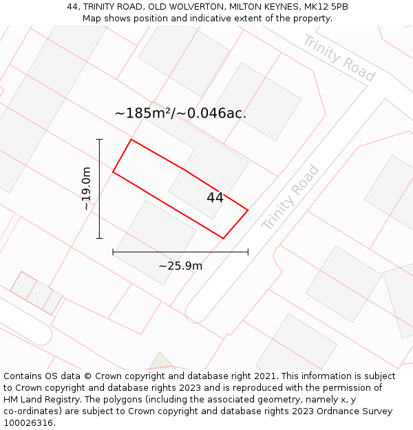 44, TRINITY ROAD, OLD WOLVERTON, MILTON KEYNES, MK12 5PB: Plot and title map