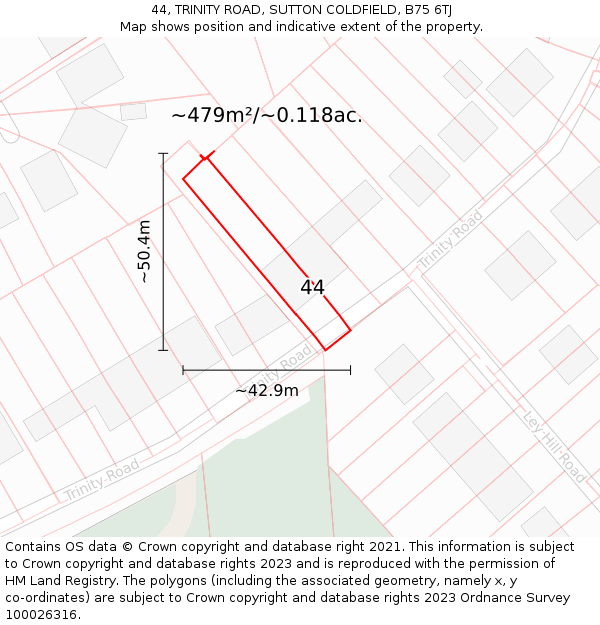44, TRINITY ROAD, SUTTON COLDFIELD, B75 6TJ: Plot and title map