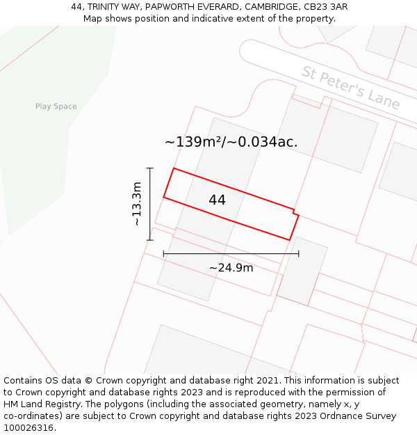 44, TRINITY WAY, PAPWORTH EVERARD, CAMBRIDGE, CB23 3AR: Plot and title map