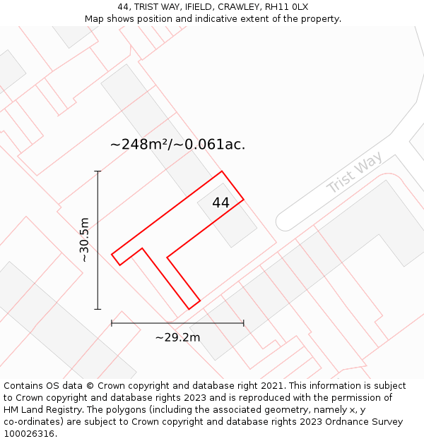 44, TRIST WAY, IFIELD, CRAWLEY, RH11 0LX: Plot and title map