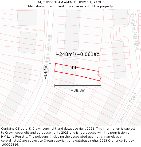 44, TUDDENHAM AVENUE, IPSWICH, IP4 2HF: Plot and title map